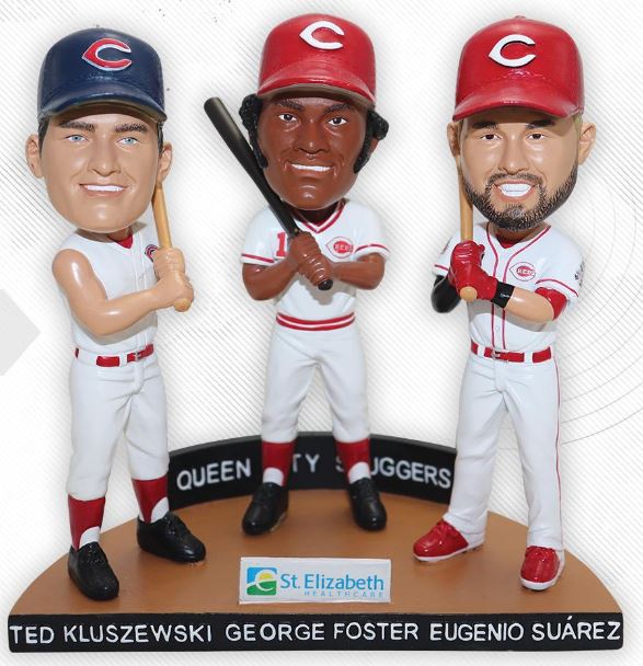 Ted Kluszewski, George Foster, and Eugenio Suarez bobblehead